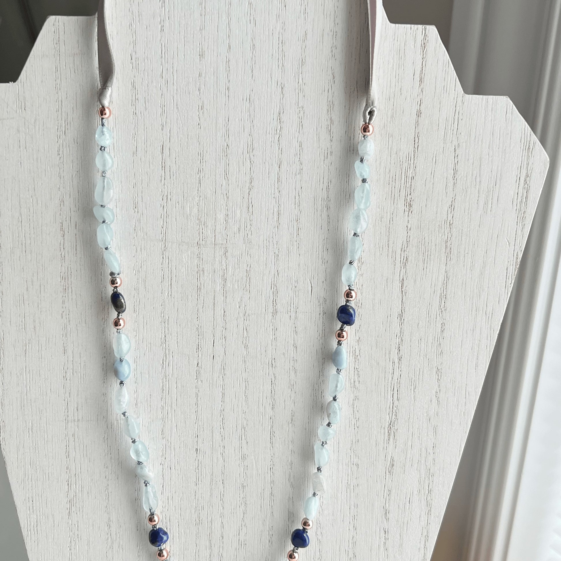 Aquamarine silk knotted Necklace Nixso Boutique